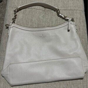 Kate Spade Pebbled Leather Slouchy Shoulder Bag with Chain Strap - beige